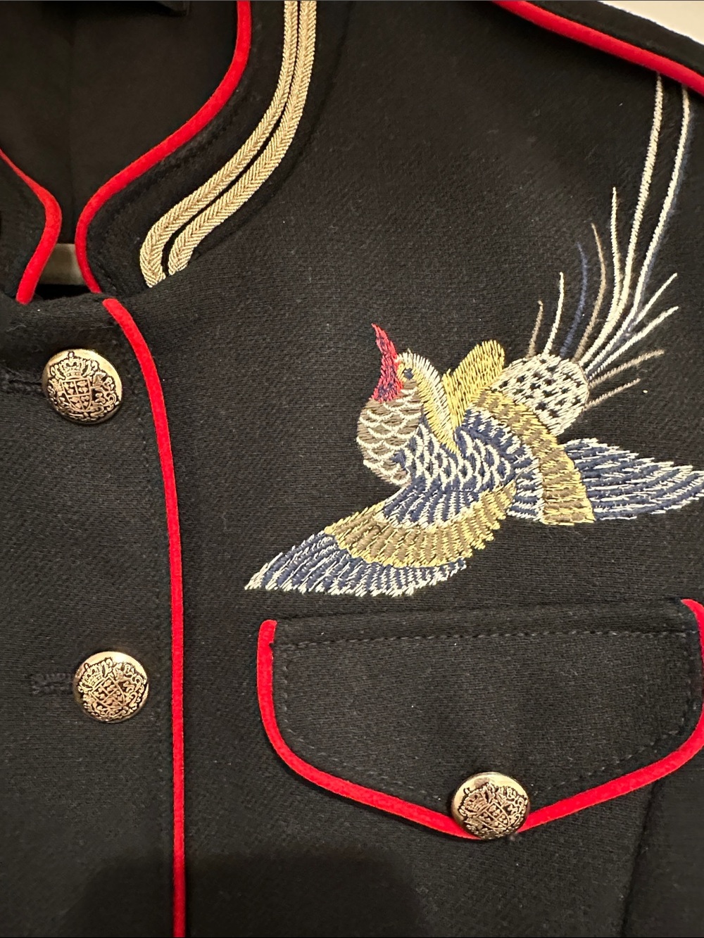 Zara Black Embroidered Military-Style Blazer with Red Trim - Picture 4 of 4